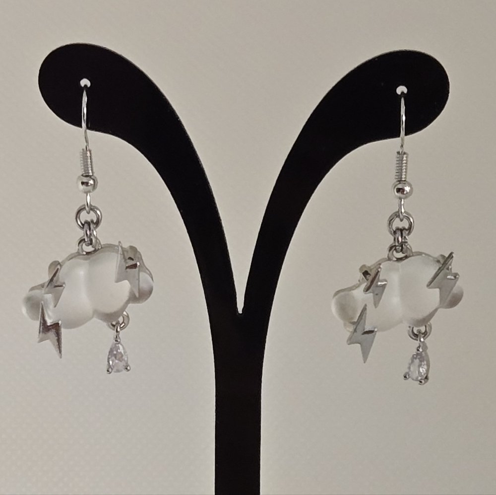 Cloud & lightning earrings - silver-tone